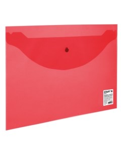 Папка конверт с кнопкой А4 до 100 листов прозрачная красная в упаковке 5 штук Staff