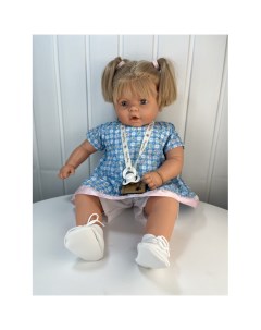 Кукла пупс Бобо блондинка с хвостиками в голубом платье и белой кофточке 65 см Lamagik s.l.