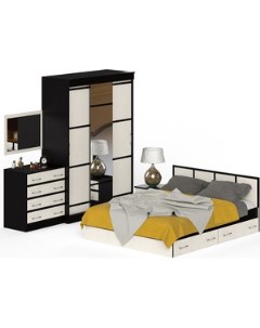 Комплект мебели Сакура спальня 1 кровать 160x200 комод с зеркалом тумба шкаф купе 150 венге дуб лоре Свк