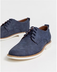 Темно синие туфли дерби из искусственной замши с тиснением New look