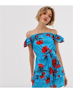 Платье с открытыми плечами отделкой на рукавах и цветочным принтом Parisian petite