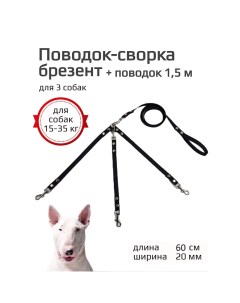 Поводок сворка для собак черный брезент 3 х 60 см х 20 мм Хвостатыч