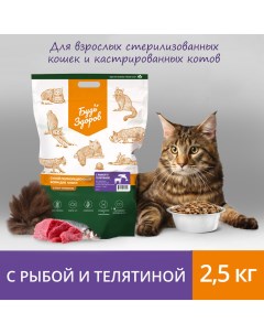 Сухой корм для кошек для стерилизованных с рыбой и телятиной 2 5 кг Будь здоров