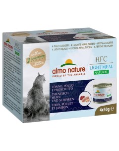 Консервы для кошек HFC Natural Light Meal тунец курица ветчина 4шт по 50г Almo nature