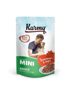 Корм влажный Mini Adult для собак мелких пород телятина в соусе пауч 80 г Karmy