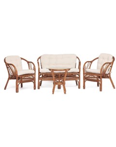 КОМПЛЕКТ диван кресла стол со стеклом с подушками brown коричневый кокос ротанг Tetchair