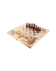 Шахматы шашки нарды 3 в 1 Морские дерево 50х50см Nobrand