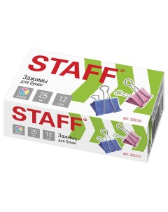 Зажимы для бумаг металлические в картонной коробке 12шт 12 уп Staff