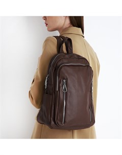 Рюкзак женский из искусственной кожи на молнии 6 наружных карманов цвет коричневый Nobrand