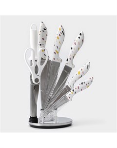 Набор ножей кухонных на подставке sparkle 7 предметов 5 ножей мусат и ножницы Доляна