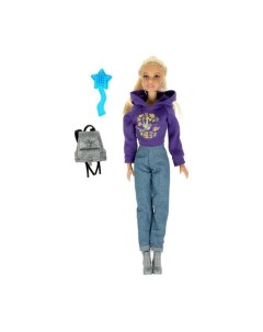 Кукла София одета в фиолетовую кофту и джинсы 29 см Карапуз