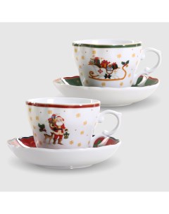Чашка с блюдцем для кофе Red Green Christmas 2 персоны Porcelana bogucice