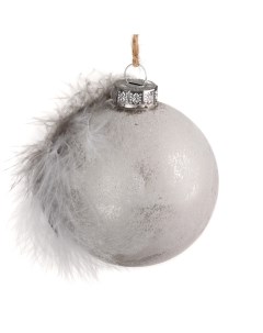 Шар елочный Снежинка 8см стекло серебро декор перо в точку Home decor