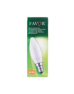 Лампа накаливания E14 40 Вт свечка матовая Favor