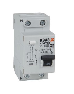 Автоматический выключатель дифф тока АВДТ 318361 с защитой от сверхтоков АВДТ32 22C16 AC УХЛ4 2P C16 Кэаз