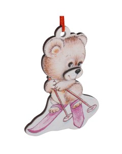 Елочная игрушка Christmas 3D Мишка на розовых лыжах h7 5 см Без бренда