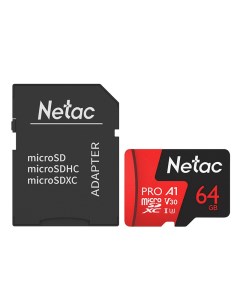 Карта памяти 64Gb P500 Extreme Pro MicroSDXC Class 10 A1 V30 NT02P500PRO 064G R с переходником под S Netac