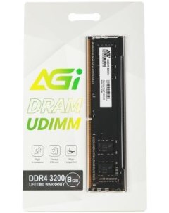 Оперативная память для компьютера 8Gb 1x8Gb PC4 25600 3200MHz DDR4 DIMM CL22 320008UD138 320008UD138 Agi