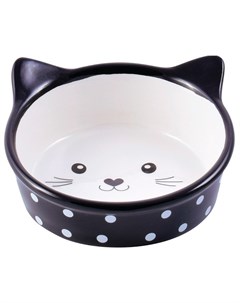 Миска для кошек мордочка кошки в горошек 250 мл Черный Керамикарт