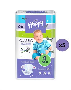 Baby Happy Подгузники Classic Maxi 4 8 18 кг 66 шт 5 упаковок Bella