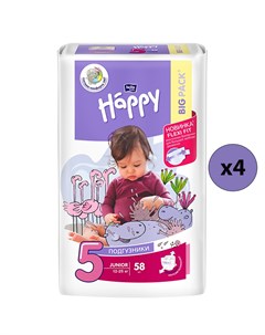Baby Happy Подгузники Junior 5 12 25 кг 58 шт 4 упаковки Bella