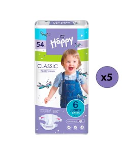 Baby Happy Подгузники Classic Junior Extra 6 16 кг 54 шт 5 упаковок Bella