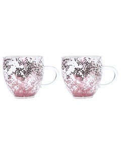 Кружка 250 мл 2 шт стекло Б с розовыми блестками Heart Air sparkly Kuchenland