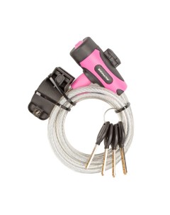 Велосипедный замок ASL 25 тросовый на ключ с креплением 10 х 1500мм серебристо розовый 8 17060221 Author