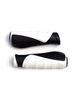 Грипсы велосипедные MTB HL-G301 130mm, эргономические, резина, черно\белые, HL-G301black\white Trix