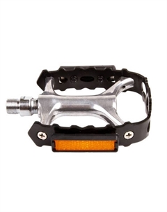 Педали велосипедные, алюминий, c отражателями, ось CrMo, серебристо-черный, 311710 M-wave