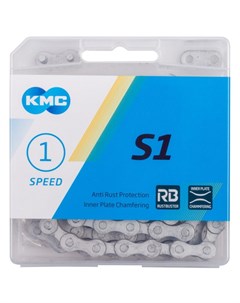 Цепь велосипедная КМС S1 Wide RB, 1/2"х1/8", 112 звеньев, 8,6мм, RB покрытие, для 1 скорости, с замком, серая, 5-303740 Kmc
