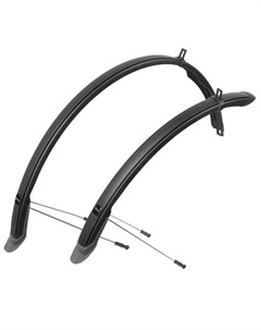 Крылья вело 28"х45мм с усами, с резиновым брызговиком, гибкий пластик, черные, 5-386031 M-wave