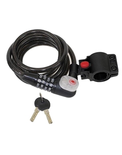 Велосипедный замок, кодовый+ключи, с креплением, со светодиодом, 10 х 1800мм, полупрозразный, 233855 M-wave