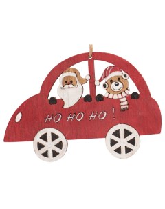 Подвеска Дед Мороз и Мишка в машине 12см дерево красный Maxijoy
