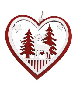 Подвеска Сердце с оленями 11 5см дерево красный Maxijoy