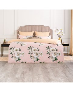 Комплект постельного белья Манолия бежевый с розовым Двуспальный евро Estia