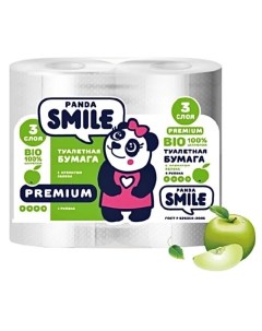 Туалетная бумага Яблоко 3 слоя 4 рулона Panda smile