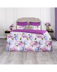 Комплект постельного белья Флёр белый с фиолетовым Семейный дуэт Estia