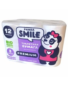 Туалетная бумага 3 слоя 12 рулонов Panda smile