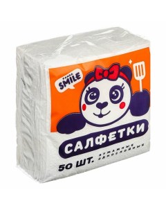 Бумажные салфетки белые 24х24 1 сл 50 листов Panda smile