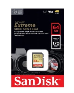 Карта памяти 64GB SDSDXV2 064G GNCIN Extreme SDXC Class 10 V30 UHS I U3 170 Mb s Sandisk