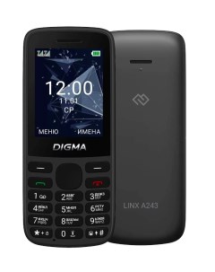 Мобильный телефон A243 Linx 32Mb черный моноблок 2Sim 2 4 240x320 GSM900 1800 GSM19 Digma