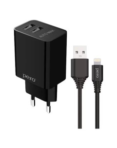 Сетевое зарядное устройство TC02 2 USB 2 1 А кабель Lightning черный Péro