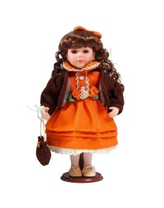 Кукла коллекционная Василиса в ярко оранжевом платье 30см Кнр