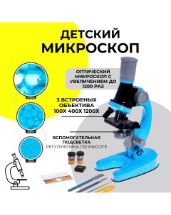 Микроскоп MKB4849708 детский Юный ботаник с подсветкой кратность х100 х400 х1200 Nobrand