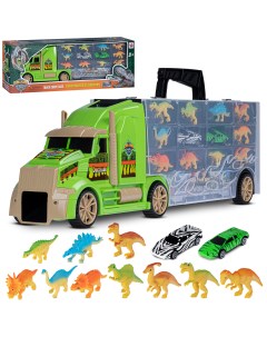 Автовоз чемодан с туннелем в комплекте 10 динозавров 2 машинки JB0403383 Auto drive