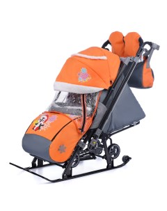 Санки детские с колесами коляска зимняя Кидс 1 2 оранжевый пингвин Galaxy
