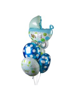 Букет из воздушных шаров Рождение мальчика Коляска фольга 5 шт Страна карнавалия