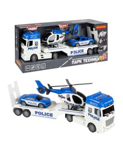 Автовоз с полицейской машинкой и вертолетом Парк техники инерционный грузовик Bondibon