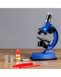 Микроскоп кратность увеличения 600х 300х 100х с подсветкой 2АА синий 454011 Кнр
